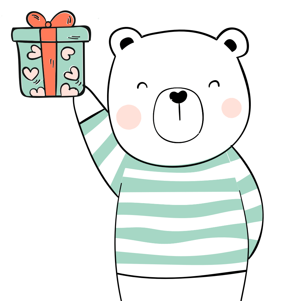 Comic Bär mit Geschenk in der Hand